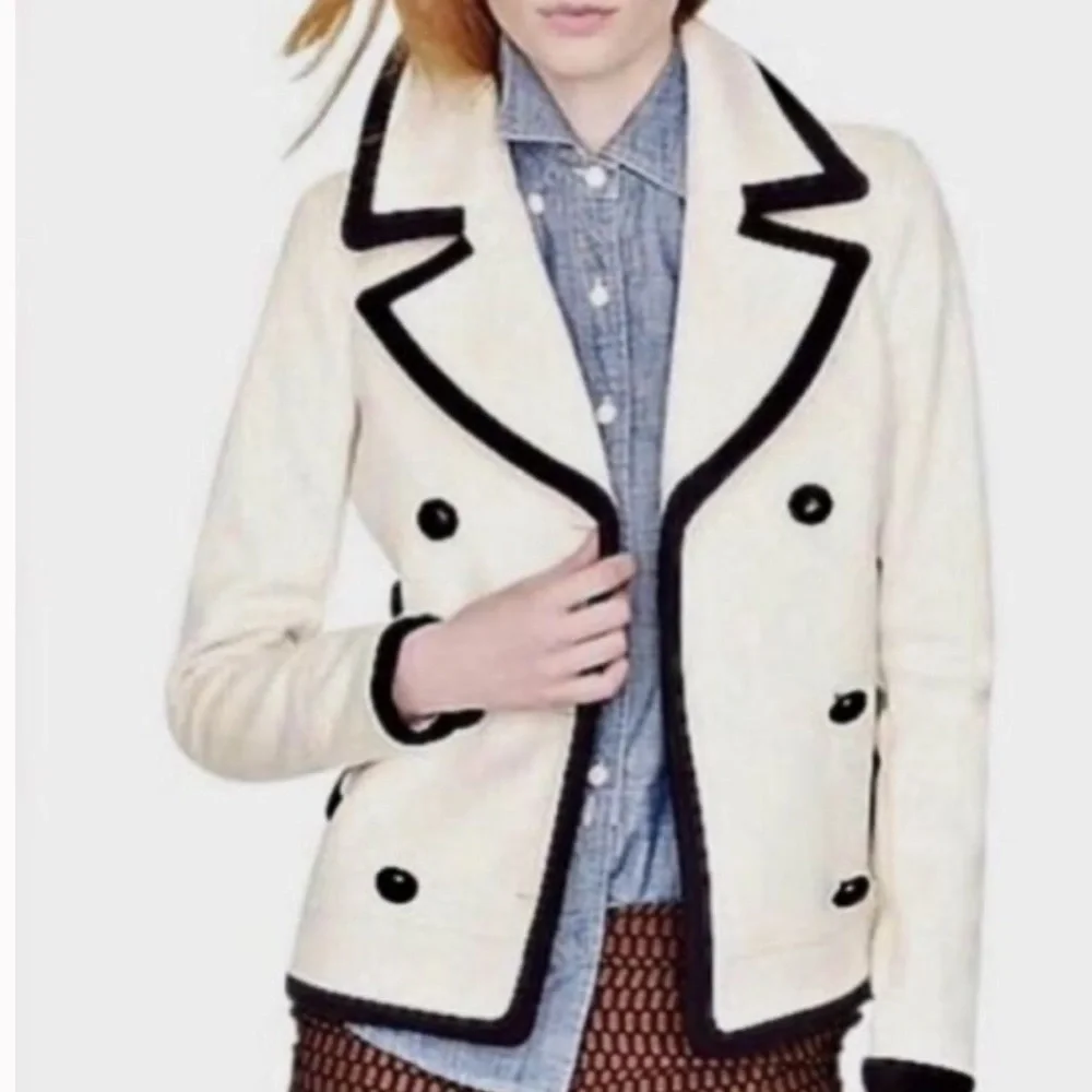J. Crew Nello Gori Wool Peacoat 10 Double Breasted Off White Navy Blue / Black - Picture 11 of 11